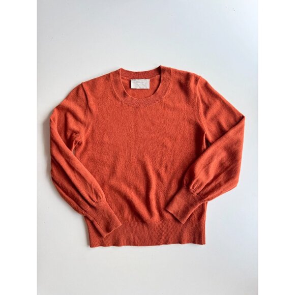 EVERLANE Orange 100% Cashmere Knit Lantern Sleeve Crew Neck Sweater, Size S - Picture 4 of 13